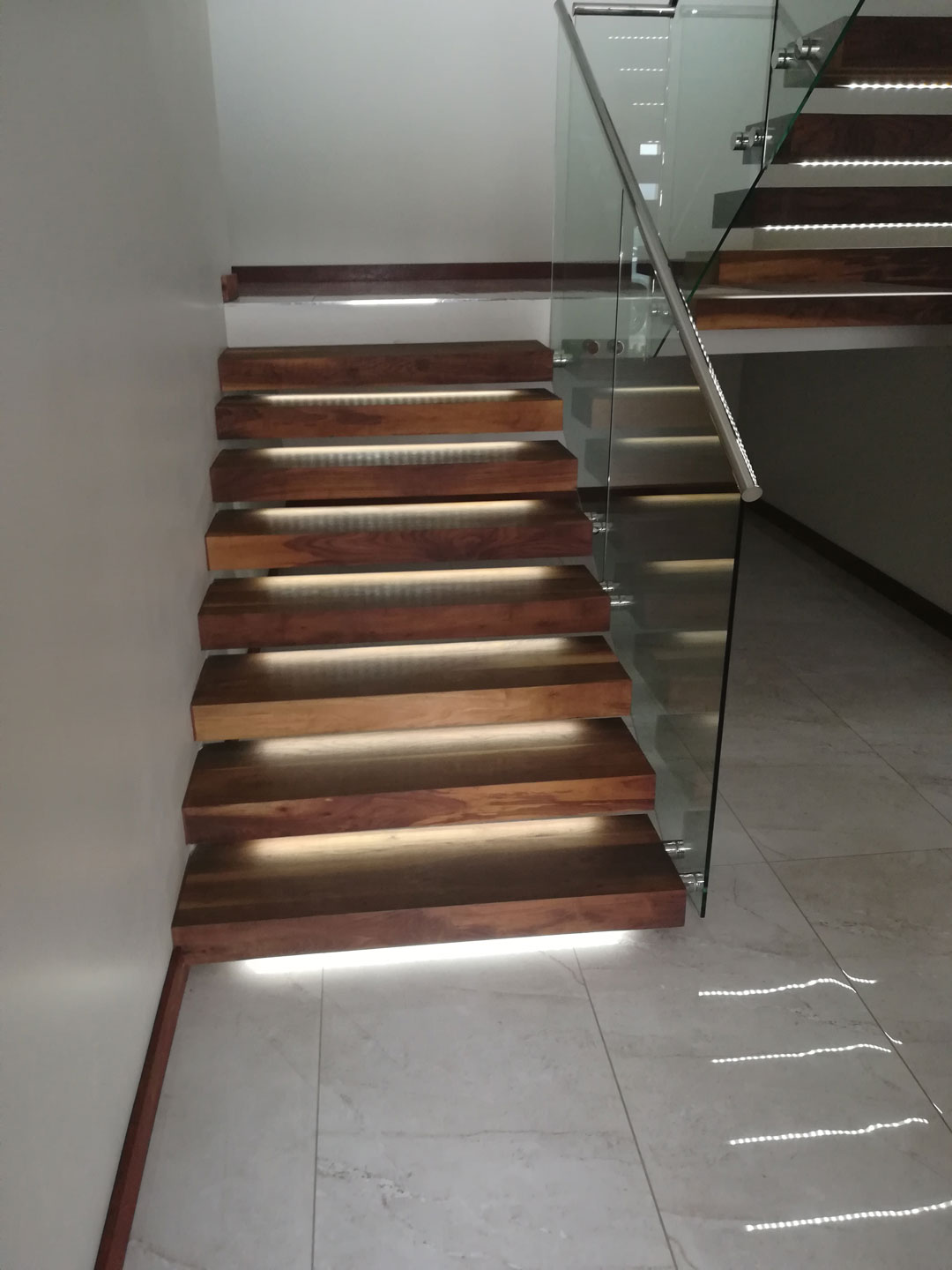 Wooden Staircase with built in lighting